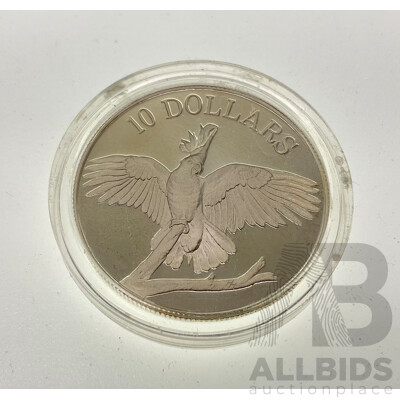 Australian RAM 1990 Silver Ten Dollar Coin, Birds of Australia, Cockatoo .925
