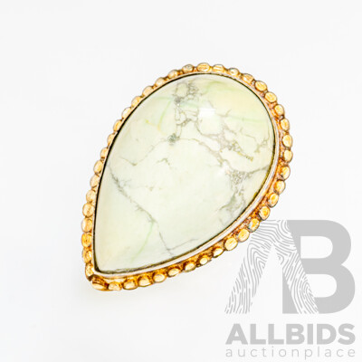 Sterling Silver Variscite Cabochon Ring, Size R, 12.96 Grams
