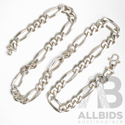Vintage Sterling Silver Figaro 3+1 Chain, 55cm, 70.71 Grams