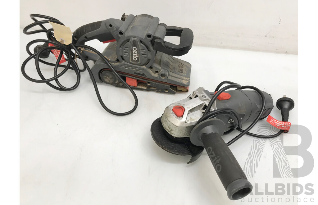 Ozito 100mm Angle Grinder and Ozito Belt Sander - Lot of 2