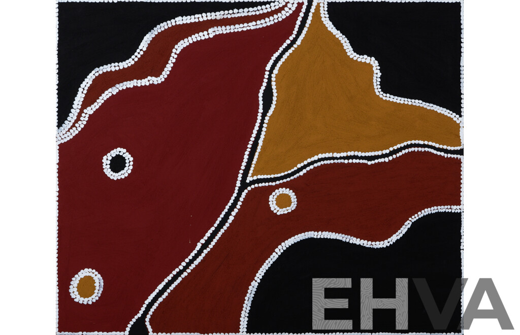 Freddie Timms, (20th Century, Indigenous-Australian, 1944-), Bow Junction, (2011), Ochre on Canvas, 75 x 90 cm