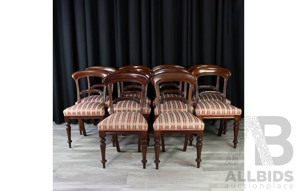 Set of Ten Late Victorian Cedar Balloon Back Dining Chairs