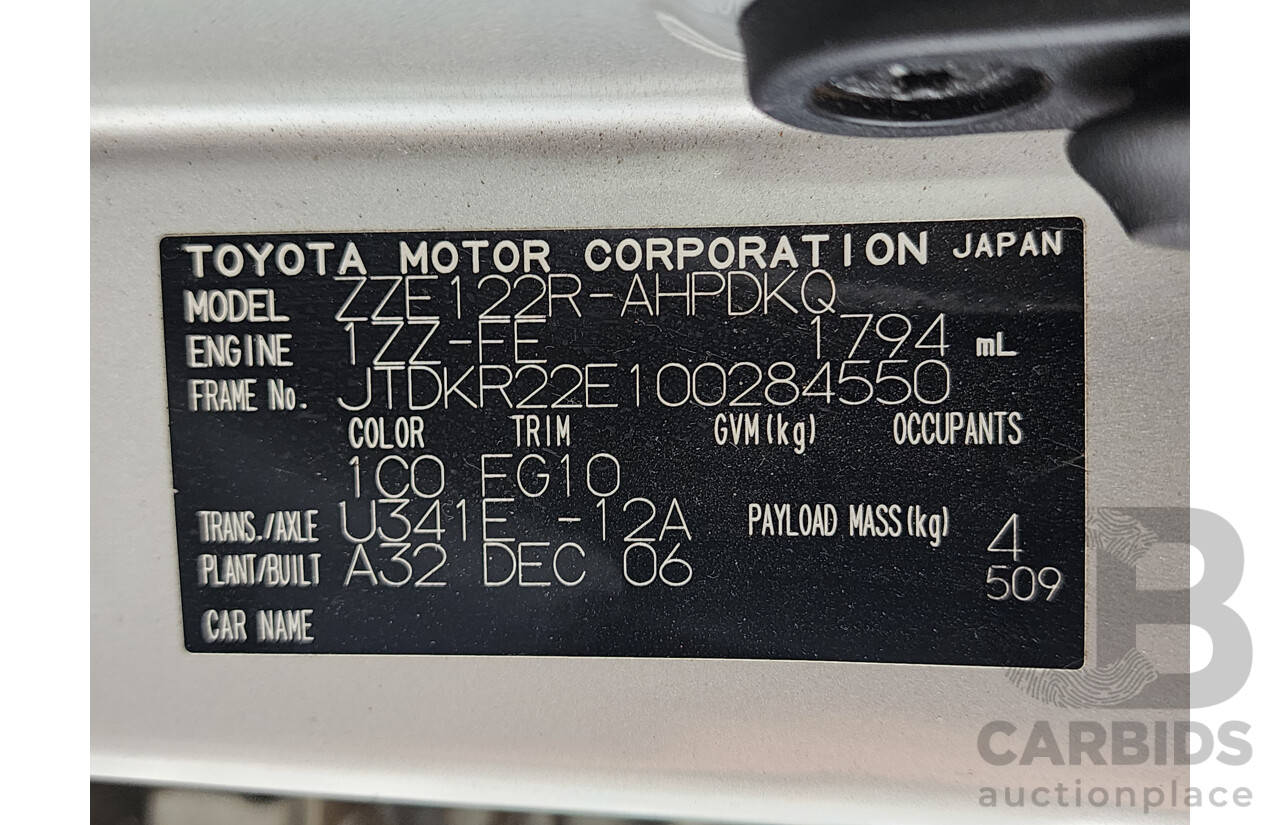 1/2007 Toyota Corolla Ascent Sport SECA ZZE122R MY06 UPGRADE 5d Hatchback Silver 1.8L