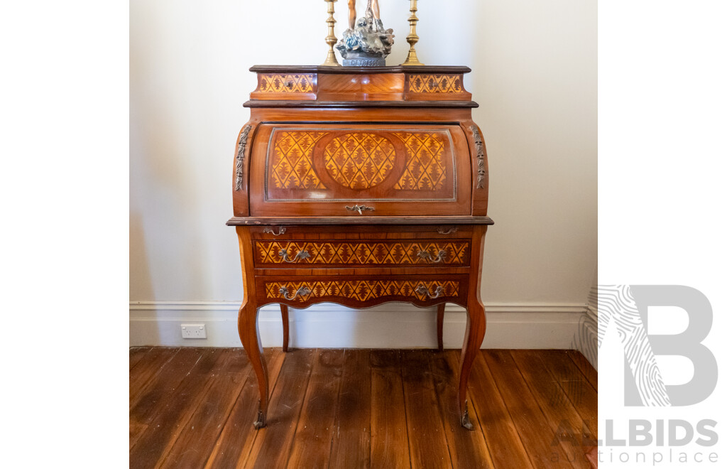 Italian Cylinder Desk with Inlay