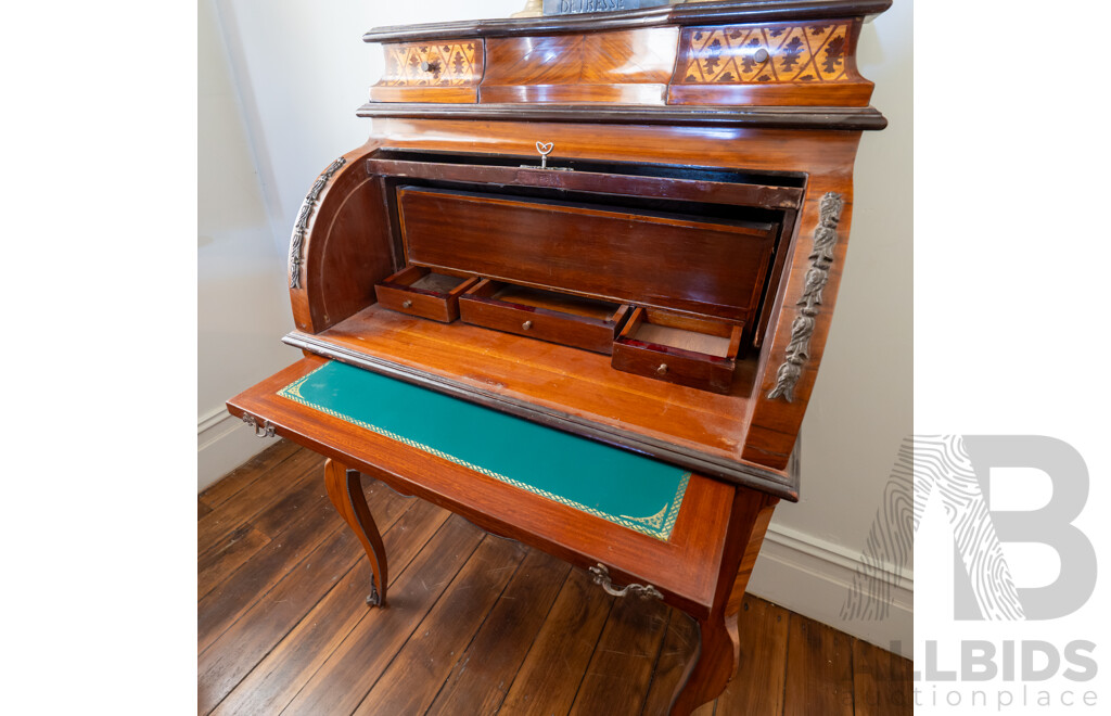 Italian Cylinder Desk with Inlay