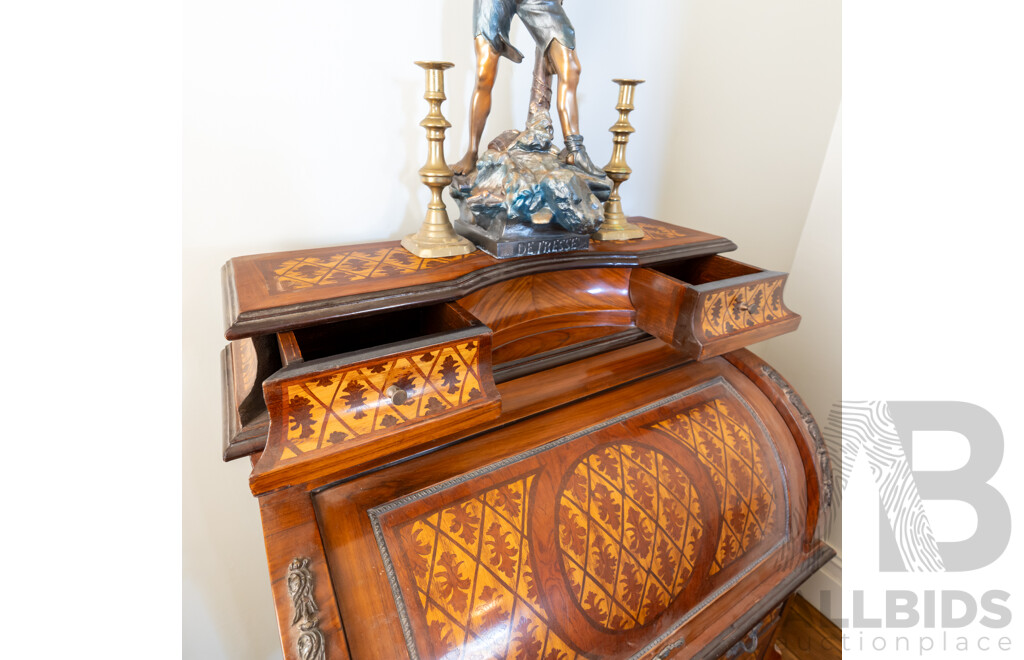 Italian Cylinder Desk with Inlay