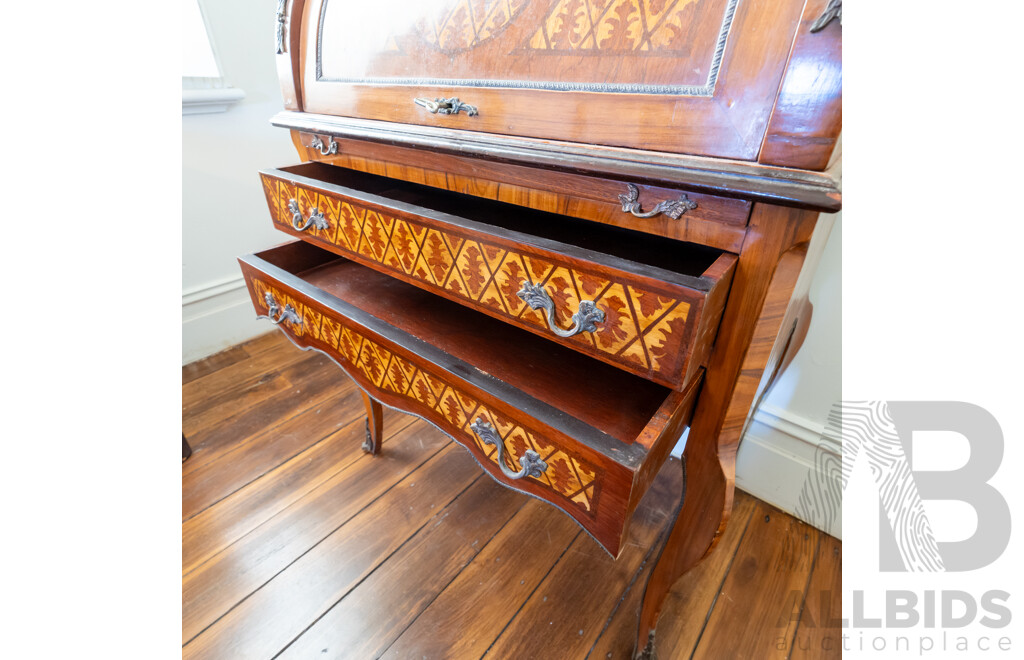 Italian Cylinder Desk with Inlay