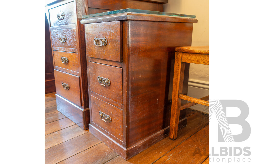 Edwardian Oak Three Drawer Bedside