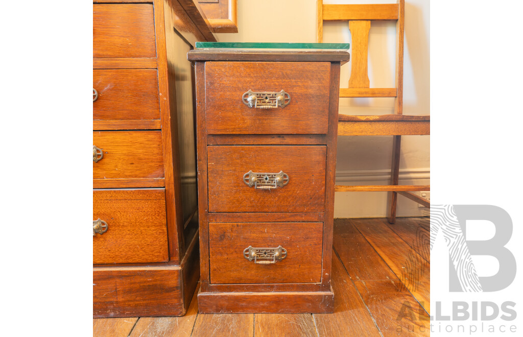 Edwardian Oak Three Drawer Bedside