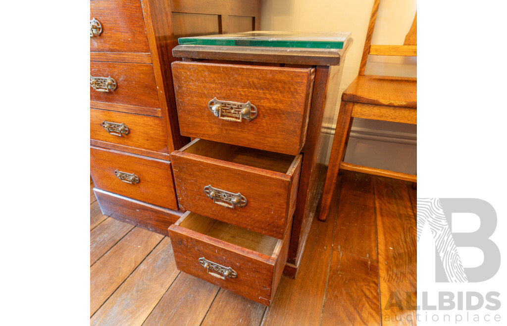 Edwardian Oak Three Drawer Bedside