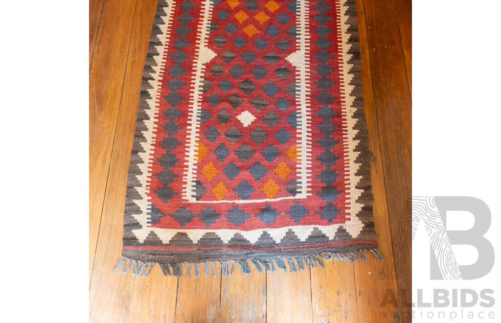 Vintage Hand Knotted Afghan Maimana Wool Kilim Runner