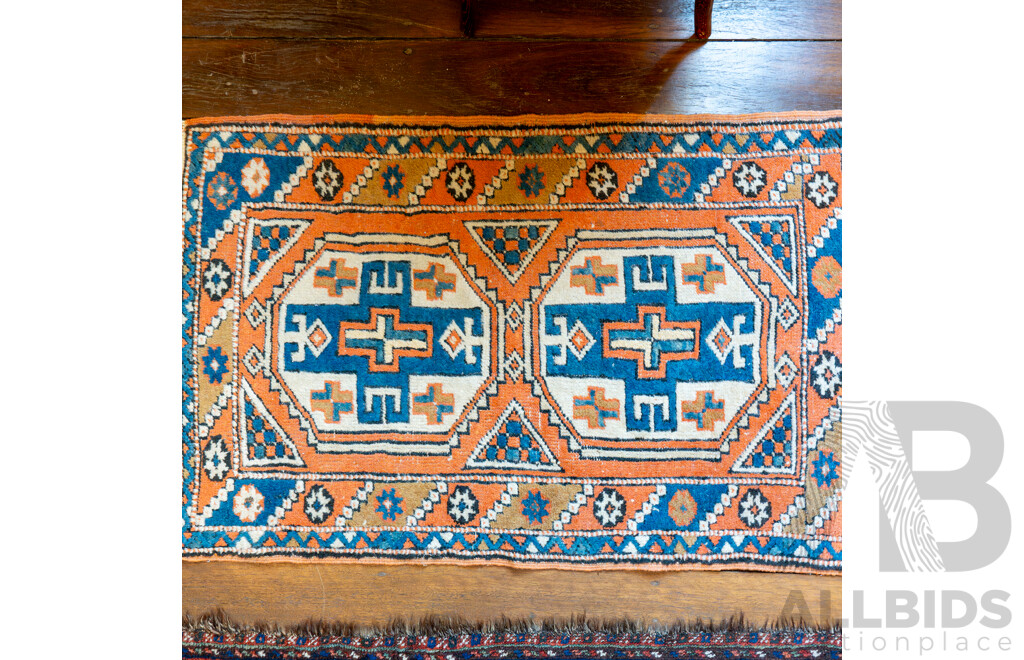 Hand Knotted Caucasian Wool Rug with Geometric Design