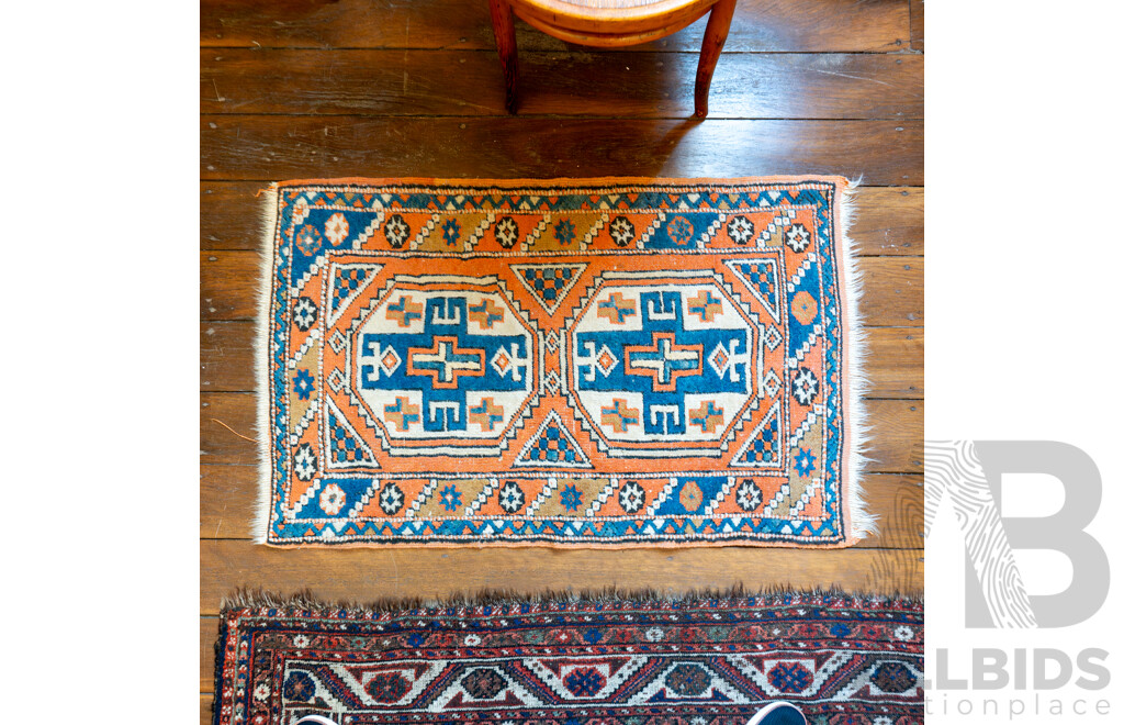 Hand Knotted Caucasian Wool Rug with Geometric Design