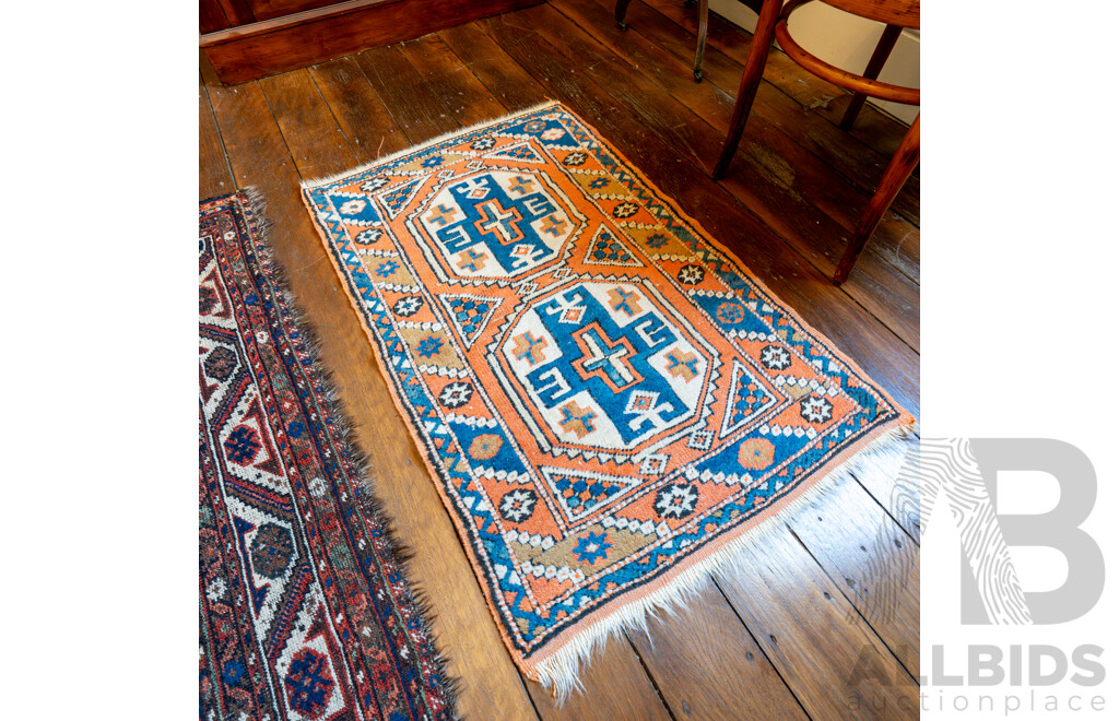 Hand Knotted Caucasian Wool Rug with Geometric Design