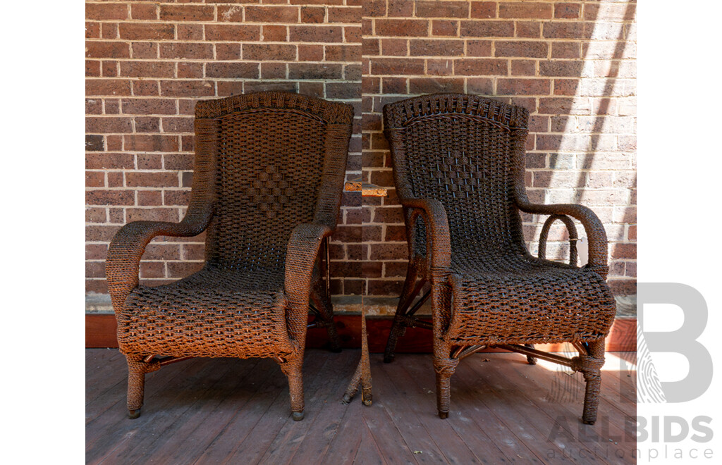 Pair of Turn of the Century Seagrass Armchairs