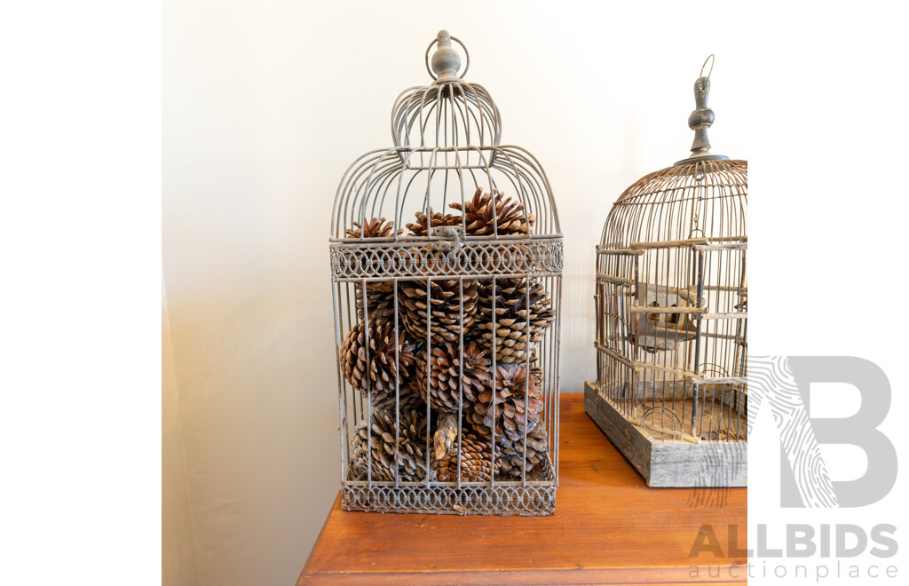 Pair of Vintage Metal Birdcages with Timber Example