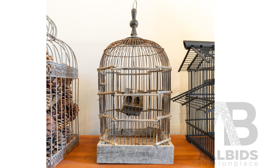 Pair of Vintage Metal Birdcages with Timber Example