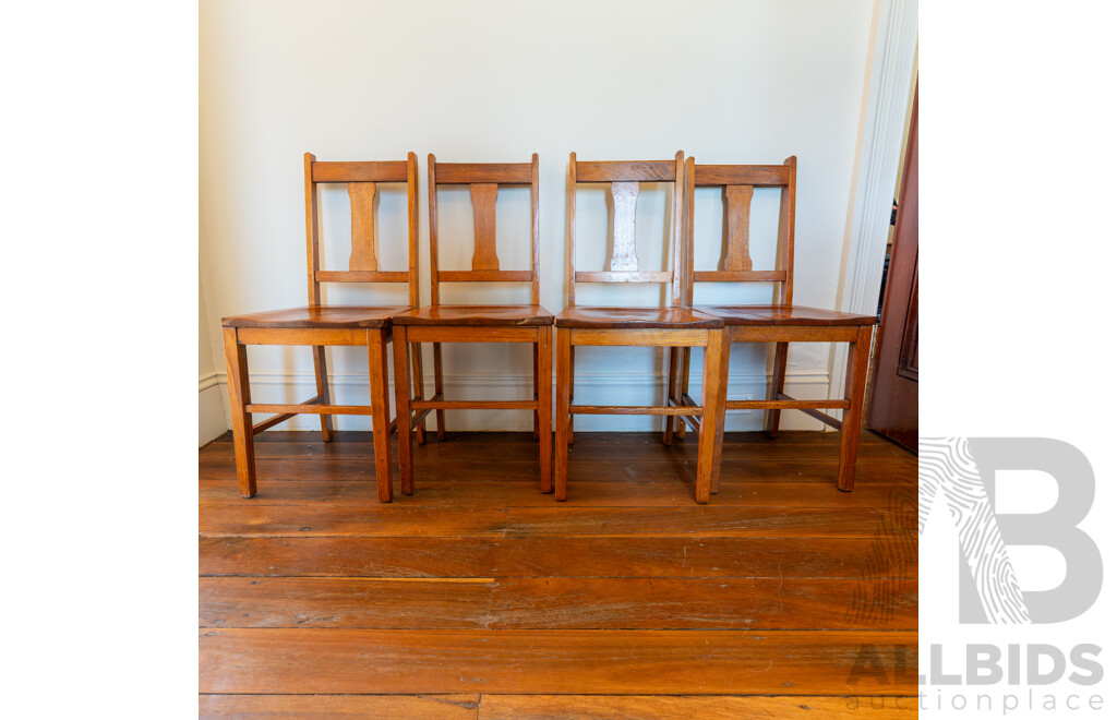 Set of Five Art Deco Oak School Chairs