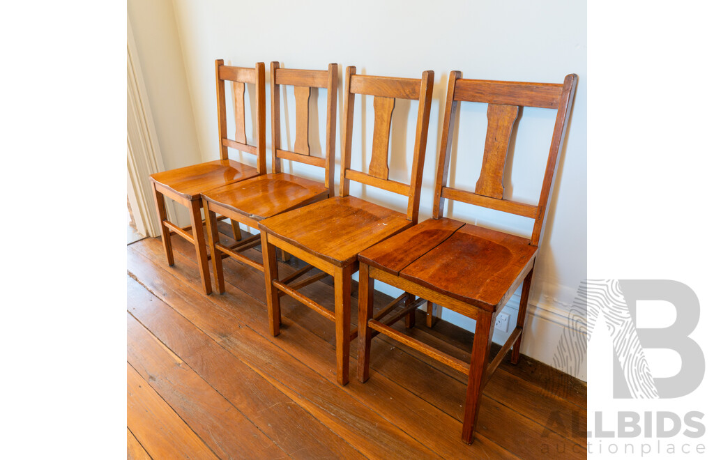 Set of Five Art Deco Oak School Chairs