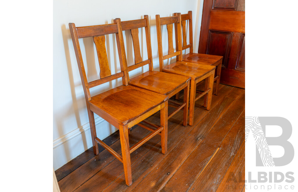 Set of Five Art Deco Oak School Chairs