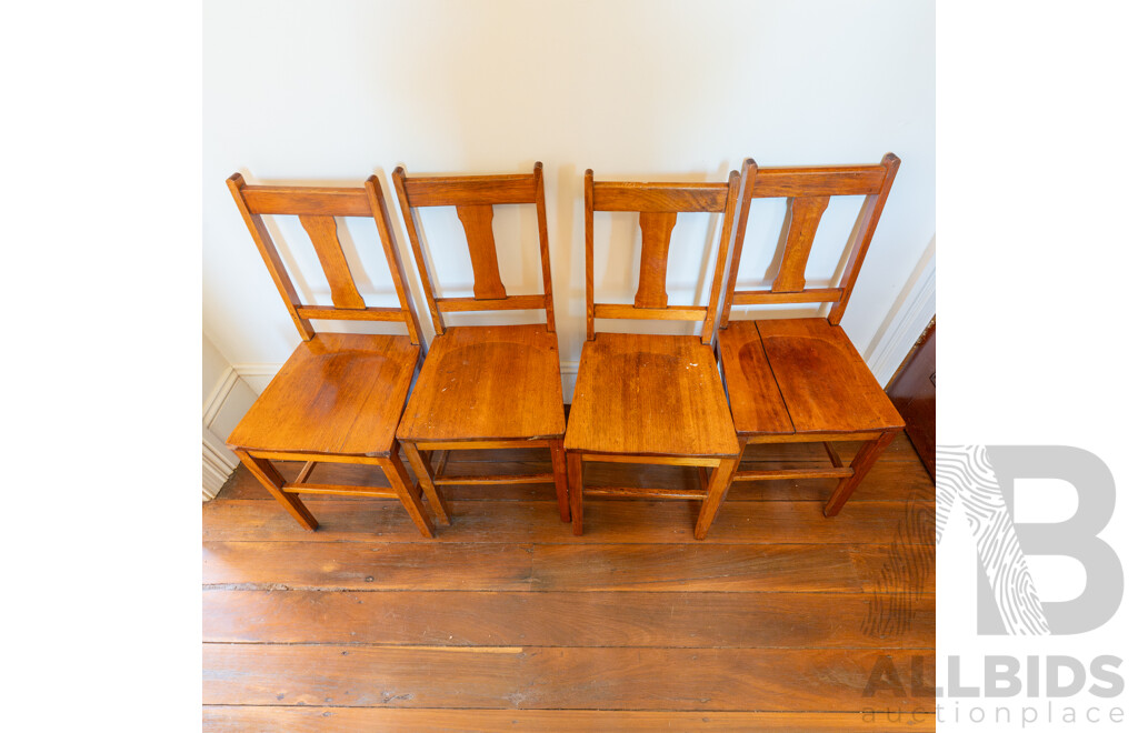 Set of Five Art Deco Oak School Chairs