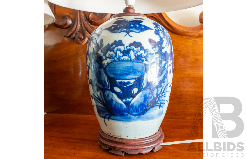 Matched Pair of Chinese Blue and White Table Lamps