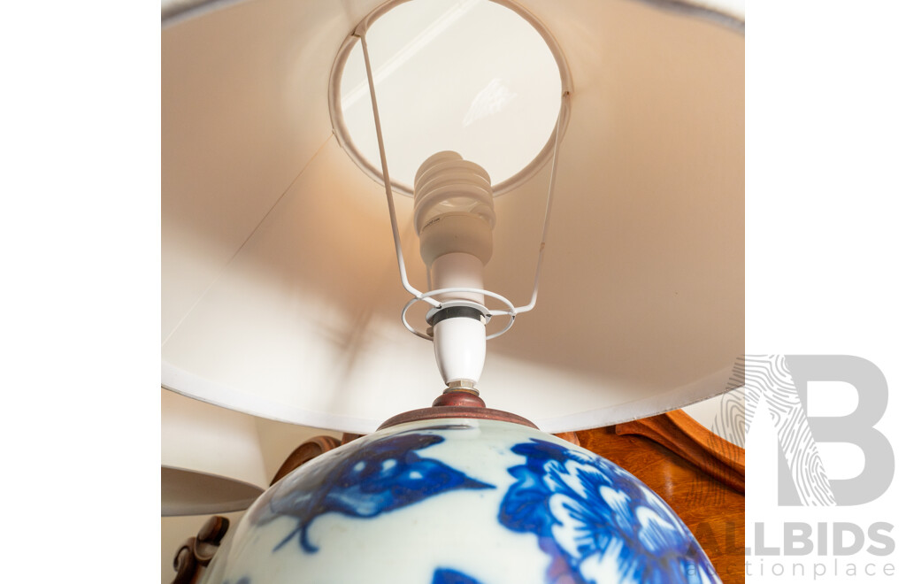 Matched Pair of Chinese Blue and White Table Lamps