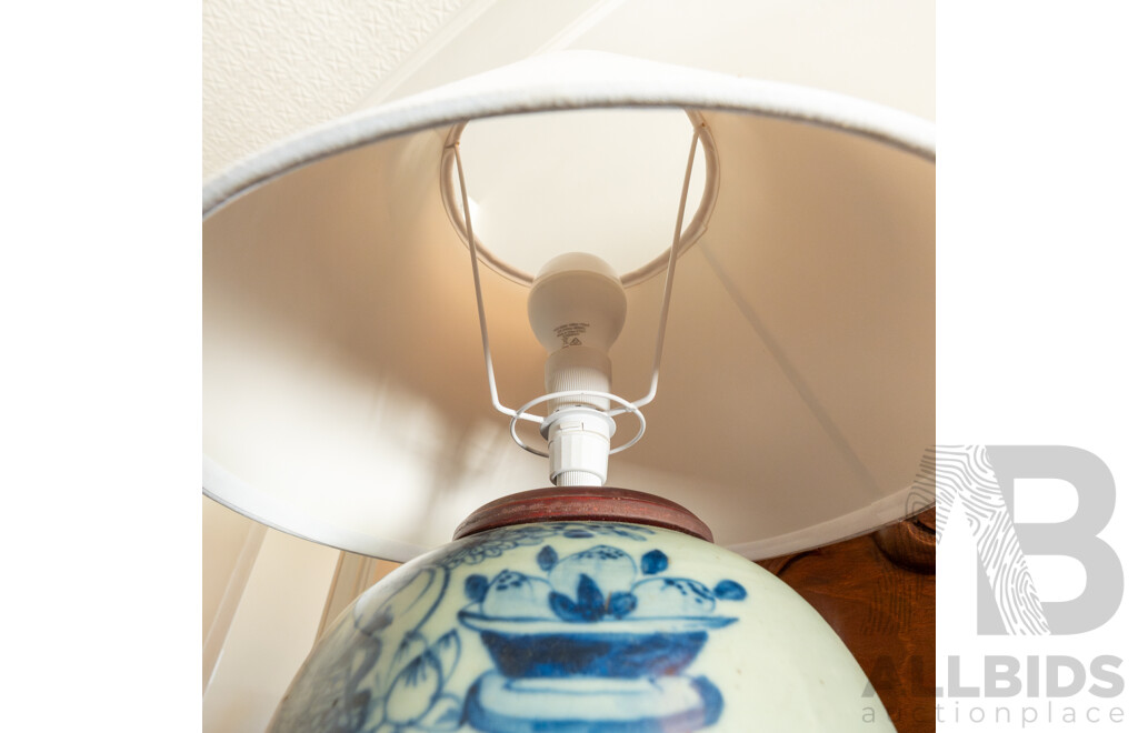 Matched Pair of Chinese Blue and White Table Lamps