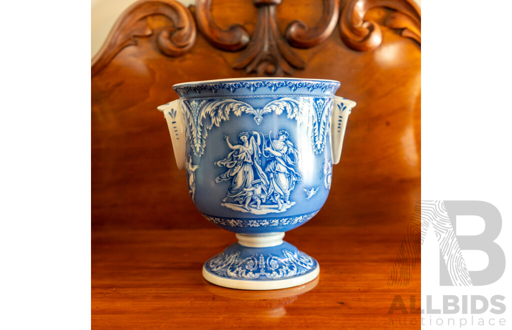 Antique English Blue and White Ceramic Urn