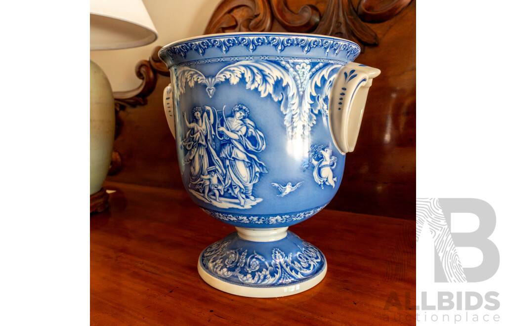 Antique English Blue and White Ceramic Urn