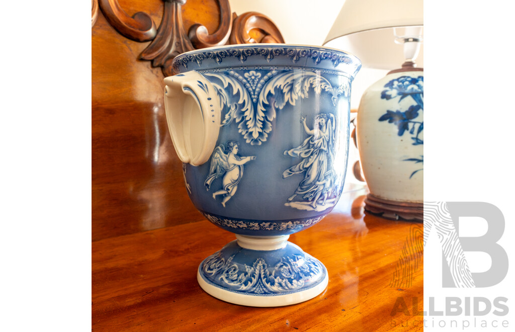 Antique English Blue and White Ceramic Urn