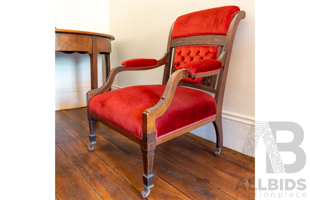 Victorian Mahogany Reading Chair with String Inlay