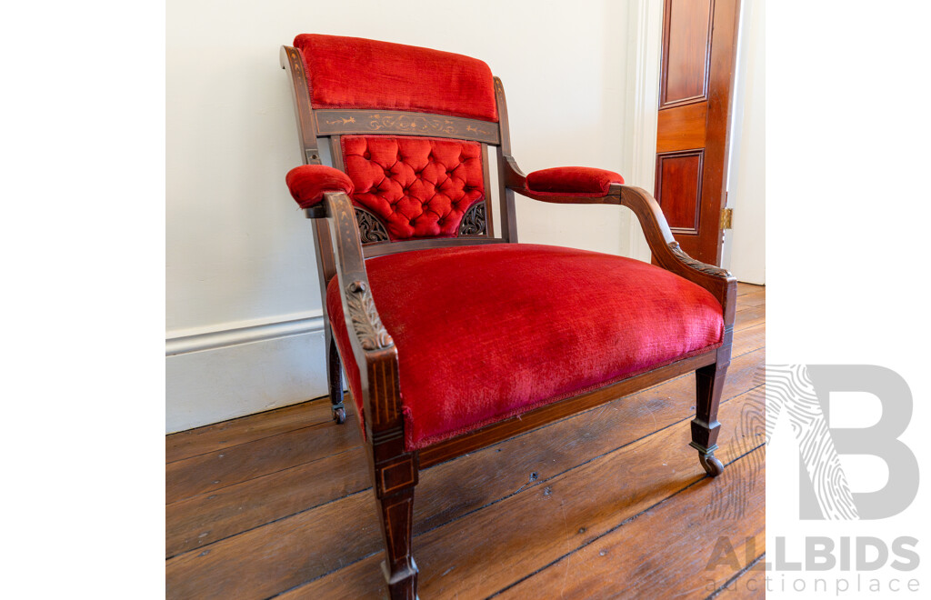 Victorian Mahogany Reading Chair with String Inlay