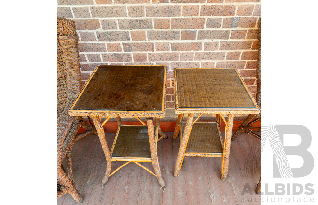 Pair of Turn of the Century Seagrass Side Tables