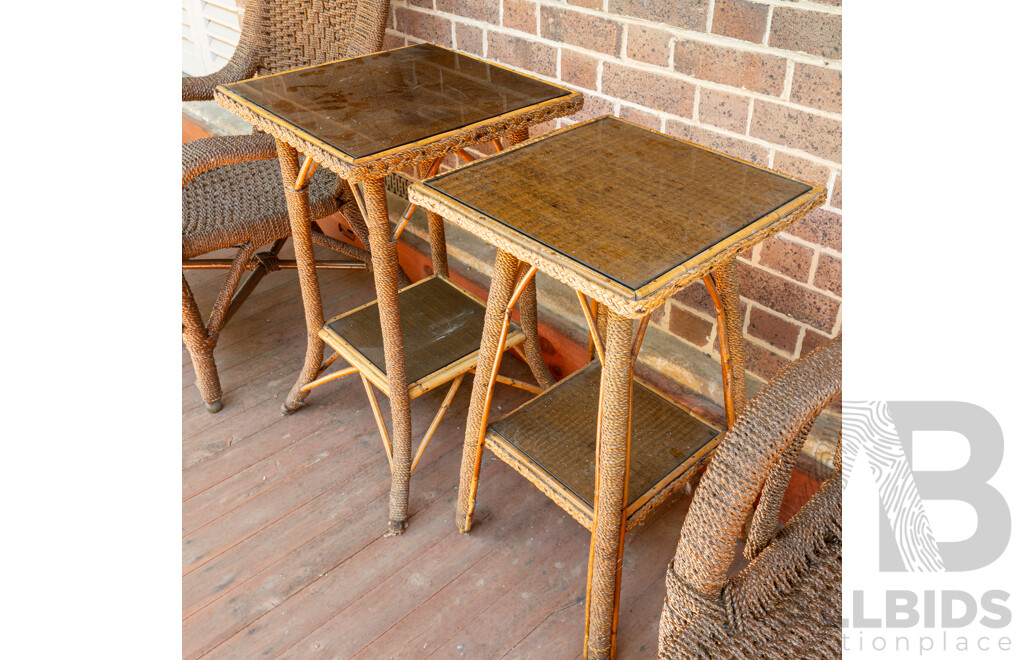 Pair of Turn of the Century Seagrass Side Tables