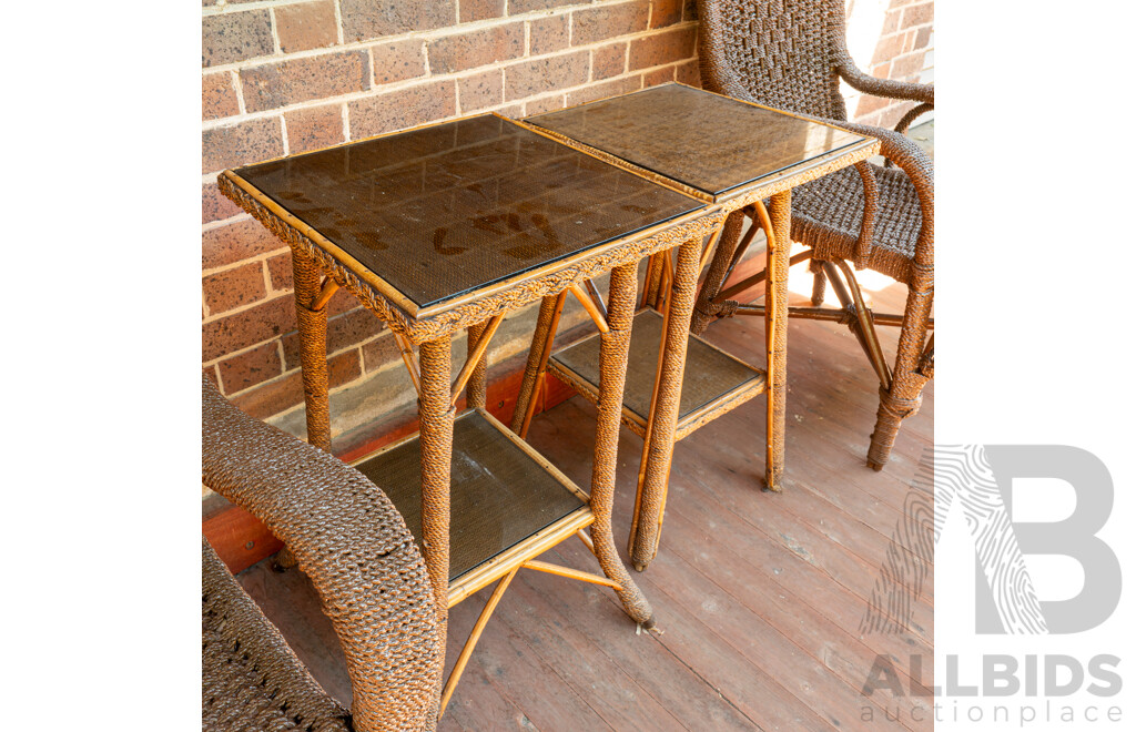 Pair of Turn of the Century Seagrass Side Tables