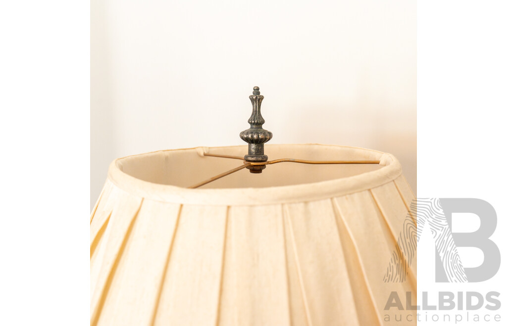 Timber Fretwork Table Lamp with Pleated Fabric Shade