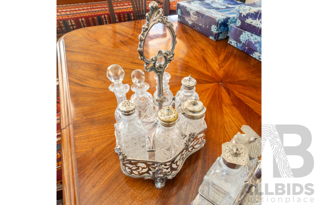 Collection of Four Cut Glass and Silver Plate Cruet Sets