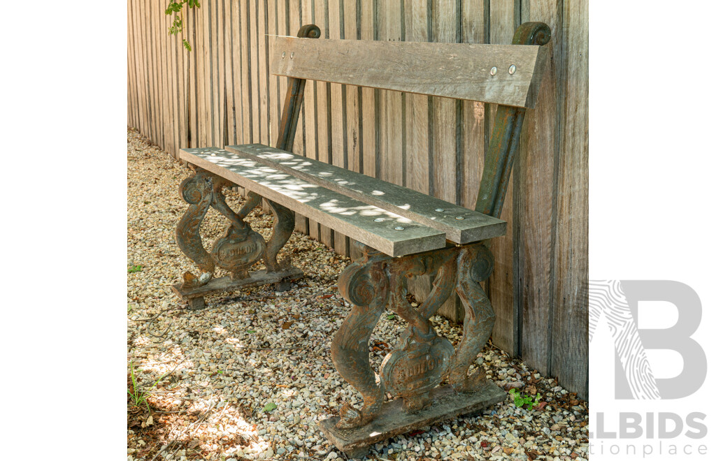 Antique Cast Iron Garden Bench, Marked 'Toulon'