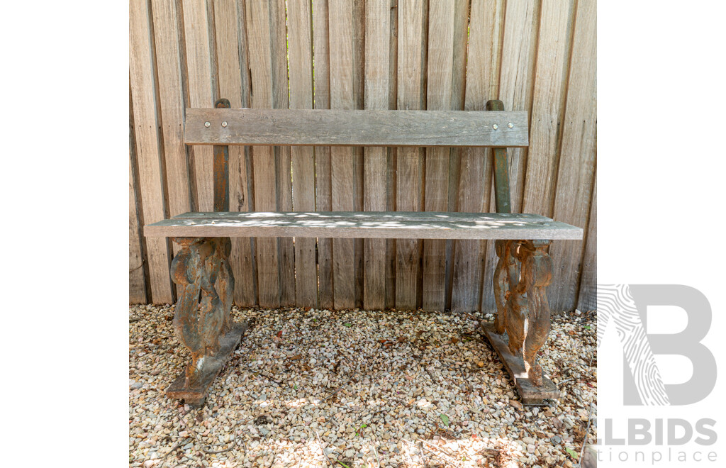 Antique Cast Iron Garden Bench, Marked 'Toulon'