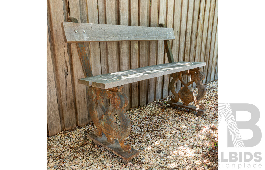 Antique Cast Iron Garden Bench, Marked 'Toulon'