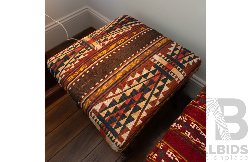 Victorian Cedar Framed Footstool with Upholstered Top