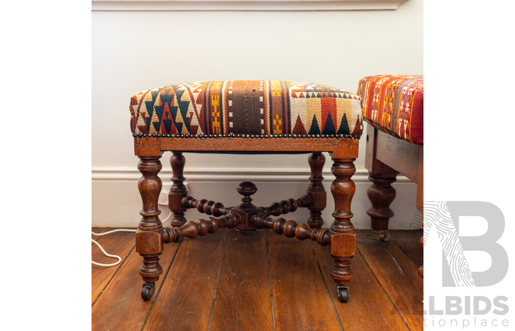 Victorian Cedar Framed Footstool with Upholstered Top