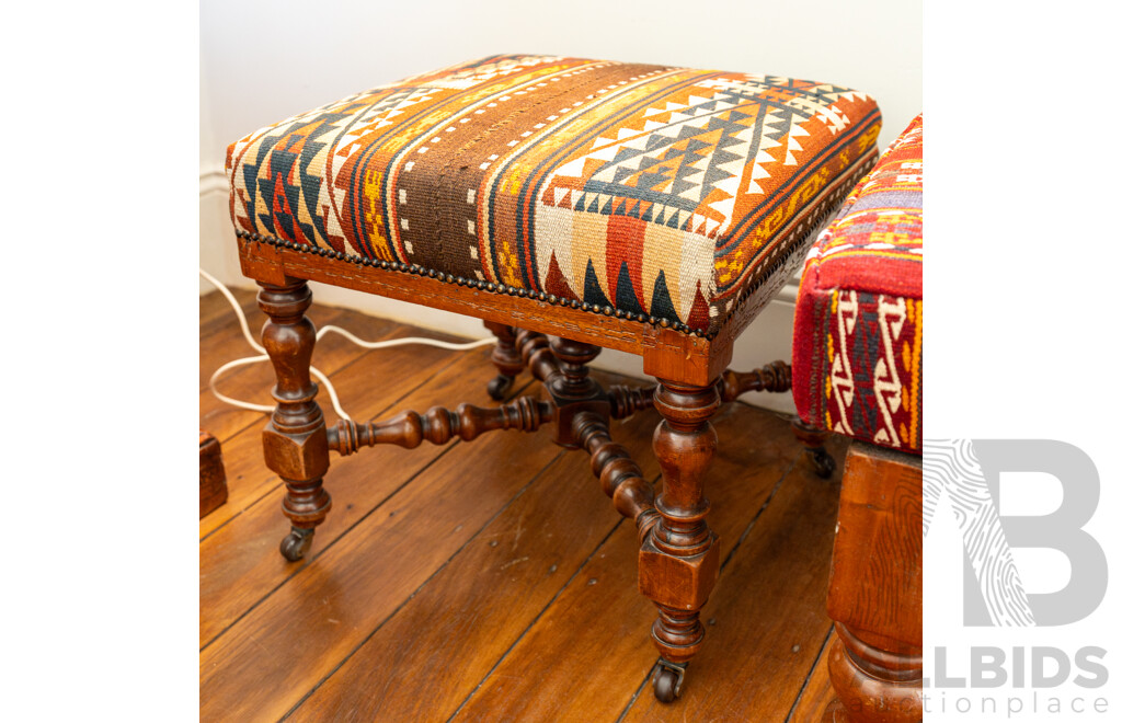 Victorian Cedar Framed Footstool with Upholstered Top