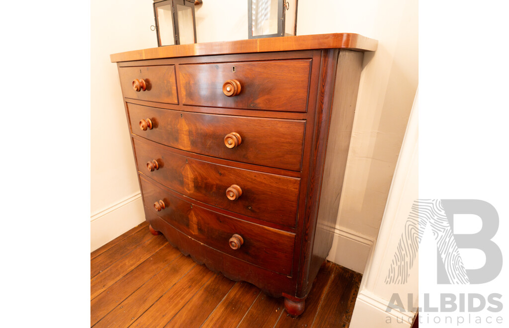 Victorian Mahogany Bow Front Chest of Five Drawers