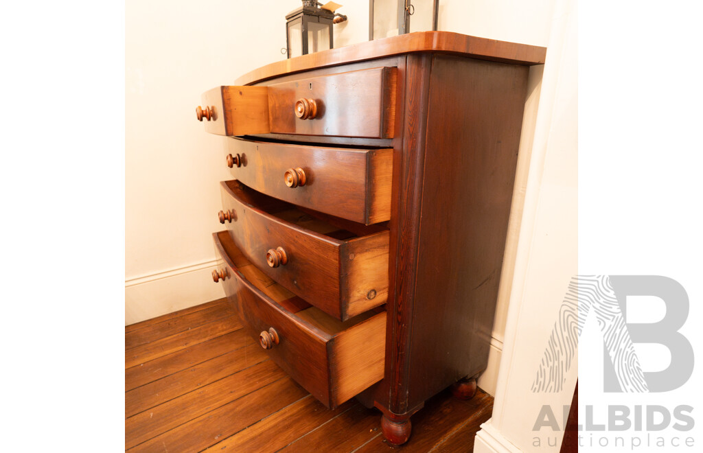 Victorian Mahogany Bow Front Chest of Five Drawers