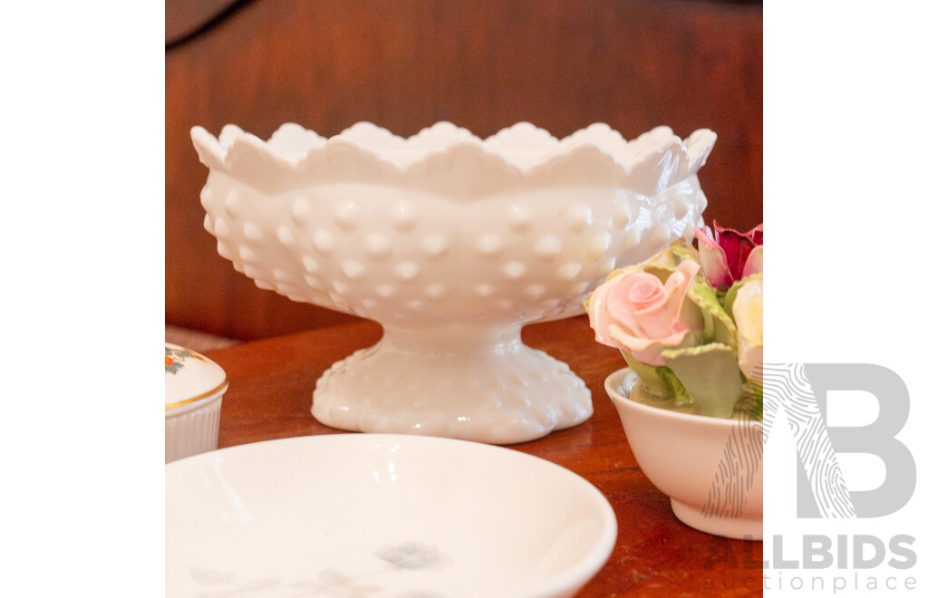 Selection of Ceramics, Including Coalport, Wedgwood and Milk Glass