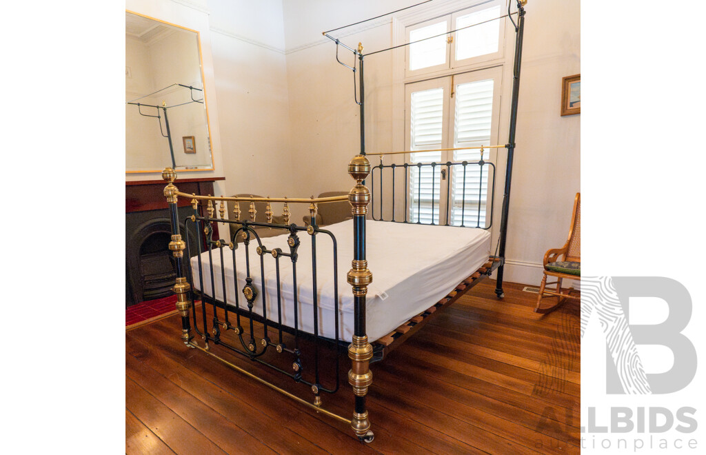 Victorian Cast Iron Half Tester Bed with Mattress