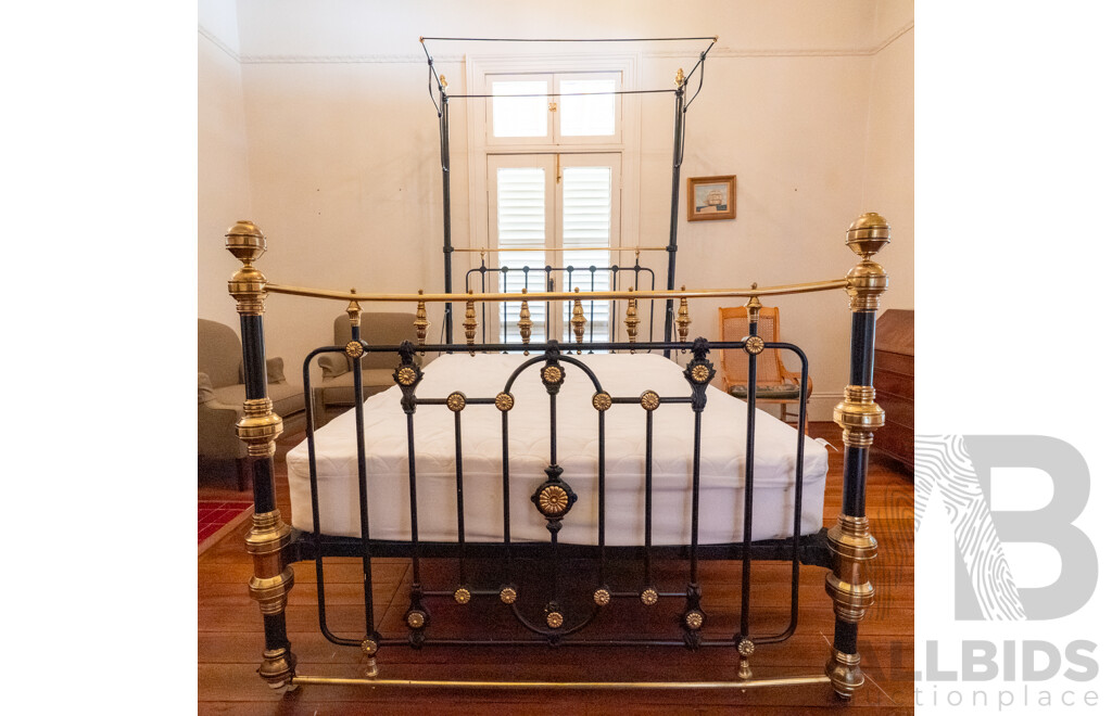 Victorian Cast Iron Half Tester Bed with Mattress