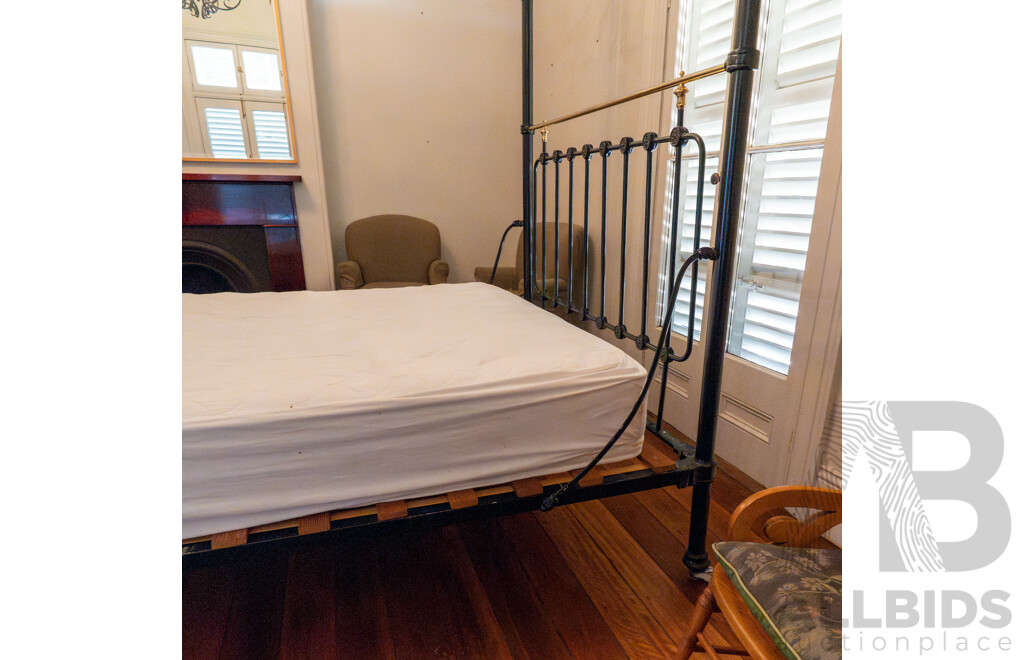 Victorian Cast Iron Half Tester Bed with Mattress